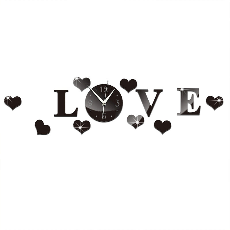 ELECTROPRIME Creative LOVE Clock Acrylic Mirror DIY Wall Sticker(Black)
