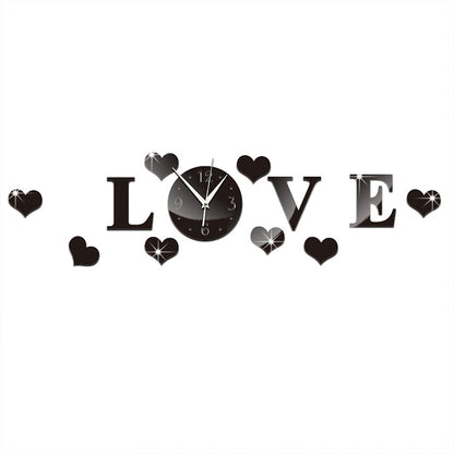 ELECTROPRIME Creative LOVE Clock Acrylic Mirror DIY Wall Sticker(Black)