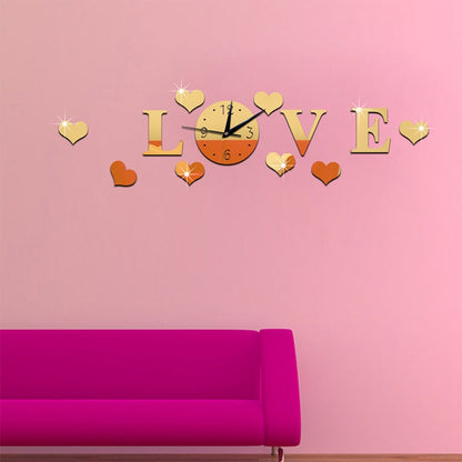 ELECTROPRIME Creative LOVE Clock Acrylic Mirror DIY Wall Sticker(Gold)