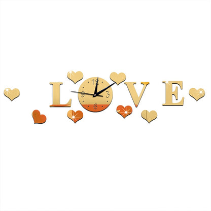ELECTROPRIME Creative LOVE Clock Acrylic Mirror DIY Wall Sticker(Gold)