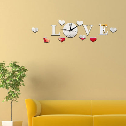 ELECTROPRIME Creative LOVE Clock Acrylic Mirror DIY Wall Sticker(Silver)