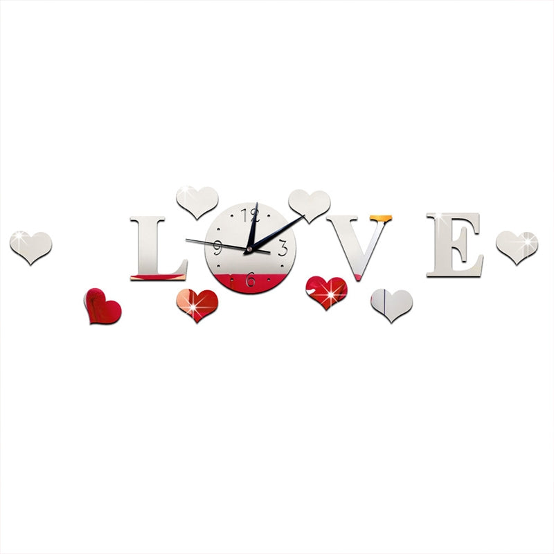 ELECTROPRIME Creative LOVE Clock Acrylic Mirror DIY Wall Sticker(Silver)