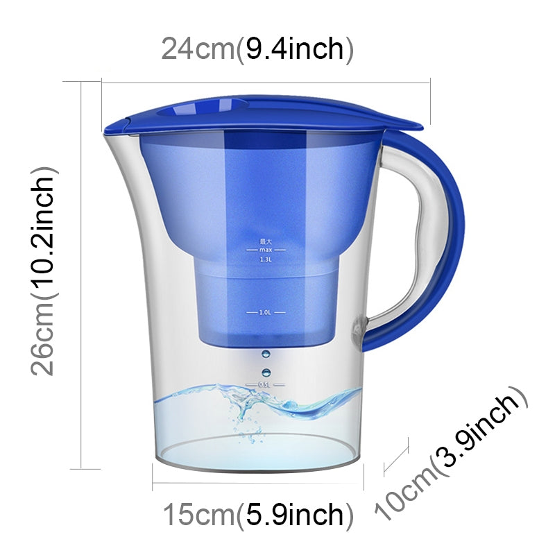 ELECTROPRIME 1.3L Portable Home Kitchen Activated Carbon Filter Cold Water Bottle(Blue)