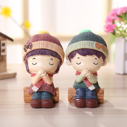 ELECTROPRIME 1 Pair Resin Crafts Creative Home Decoration Doll, Random Style Delivery