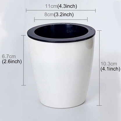 ELECTROPRIME Lazy Flower Pots Automatic Water-absorbing Hydroponic Potted Plants Circular Resin Plastic Flower Pots Double-layer Design Self Watering Planter, Diameter: 11cm, Height: 10.3cm(White)