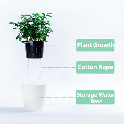 ELECTROPRIME Lazy Flower Pots Automatic Water-absorbing Hydroponic Potted Plants Circular Resin Plastic Flower Pots Double-layer Design Self Watering Planter, Diameter: 12cm, Height: 12.2cm(White)