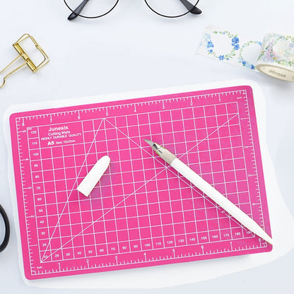 ELECTROPRIME Junesix A5 Cutting Mat Set Cutting Mat & Ruler & Carving Knife(Pink)