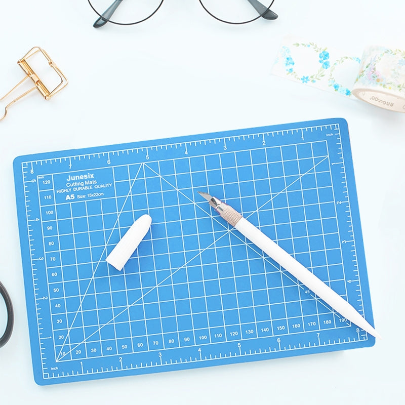 ELECTROPRIME Junesix A5 Cutting Mat Set Cutting Mat & Ruler & Carving Knife(Blue)
