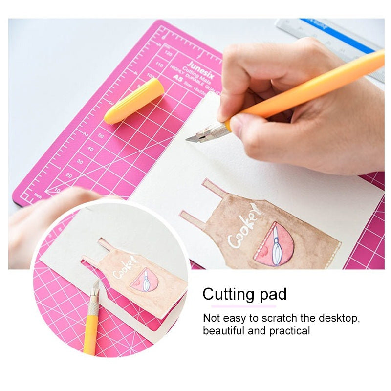 ELECTROPRIME Junesix A5 Cutting Mat Set Cutting Mat & Ruler & Carving Knife(Blue)
