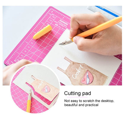 ELECTROPRIME Junesix A5 Cutting Mat Set Cutting Mat & Ruler & Carving Knife(Blue)