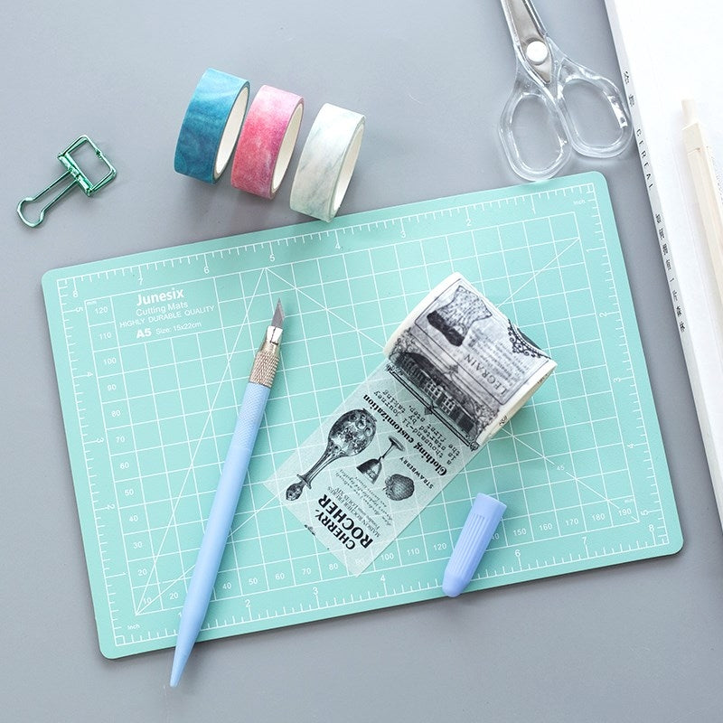 ELECTROPRIME Junesix A5 Cutting Mat Set Cutting Mat & Ruler & Carving Knife(Mint Green)