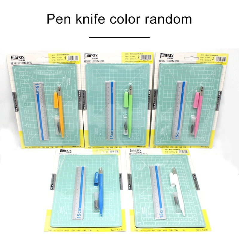 ELECTROPRIME Junesix A5 Cutting Mat Set Cutting Mat & Ruler & Carving Knife(Mint Green)