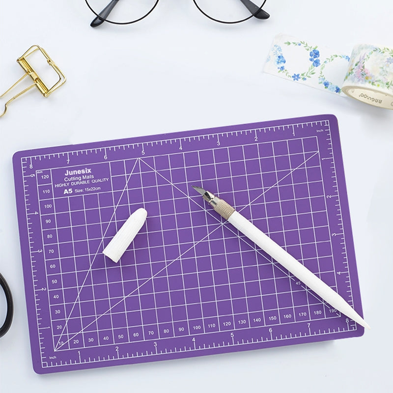 ELECTROPRIME Junesix A5 Cutting Mat Set Cutting Mat & Ruler & Carving Knife(Purple)