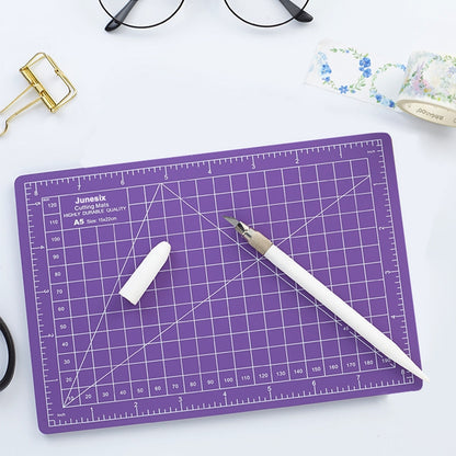 ELECTROPRIME Junesix A5 Cutting Mat Set Cutting Mat & Ruler & Carving Knife(Purple)