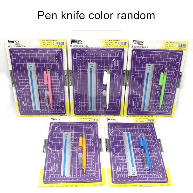 ELECTROPRIME Junesix A5 Cutting Mat Set Cutting Mat & Ruler & Carving Knife(Purple)