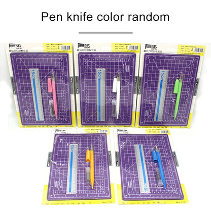 ELECTROPRIME Junesix A5 Cutting Mat Set Cutting Mat & Ruler & Carving Knife(Purple)