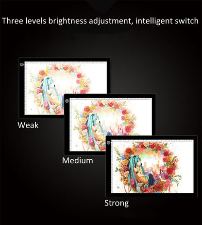 ELECTROPRIME A4 Size 5W 5V LED Three Level of Brightness Dimmable Acrylic Copy Boards for Anime Sketch Drawing Sketchpad, with USB Cable & Plug, Size?240x360x5mm