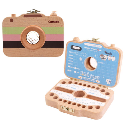 ELECTROPRIME Creative Wooden Children Camera Deciduous Tooth Preservation Box Baby Teeth Tooth House Storage Box
