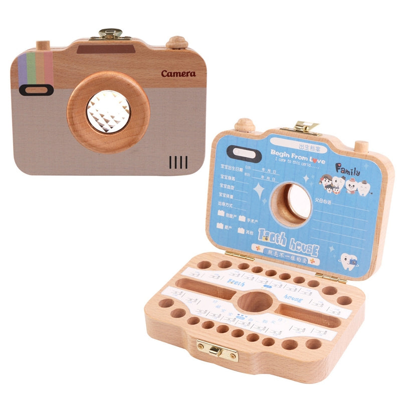 ELECTROPRIME Creative Wooden Children Camera Deciduous Tooth Preservation Box Baby Teeth Tooth House Storage Box