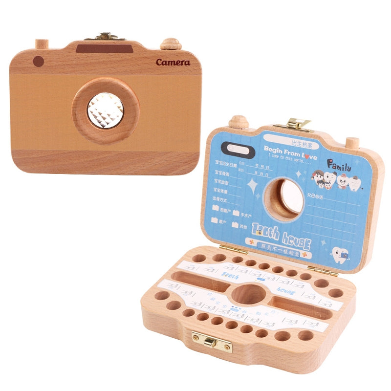ELECTROPRIME Creative Wooden Children Camera Deciduous Tooth Preservation Box Baby Teeth Tooth House Storage Box