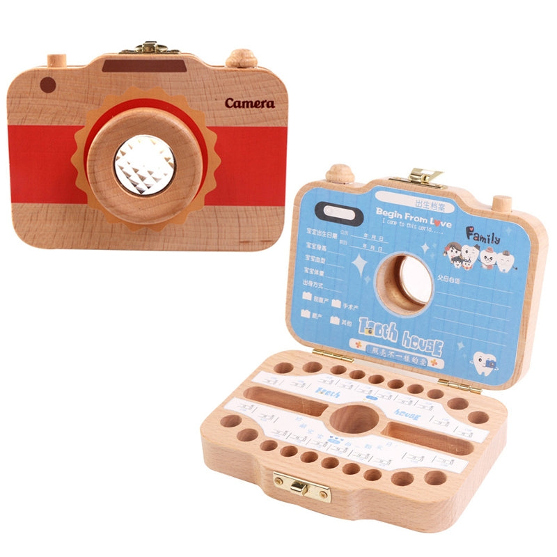 ELECTROPRIME Creative Wooden Children Camera Deciduous Tooth Preservation Box Baby Teeth Tooth House Storage Box