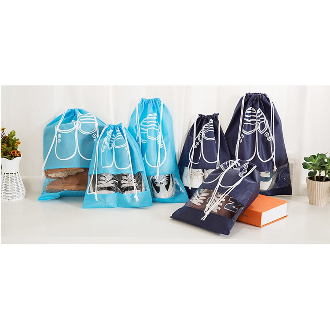ELECTROPRIME Non-Woven Drawing Belt Shoe Pouch,Small Size(Blue)