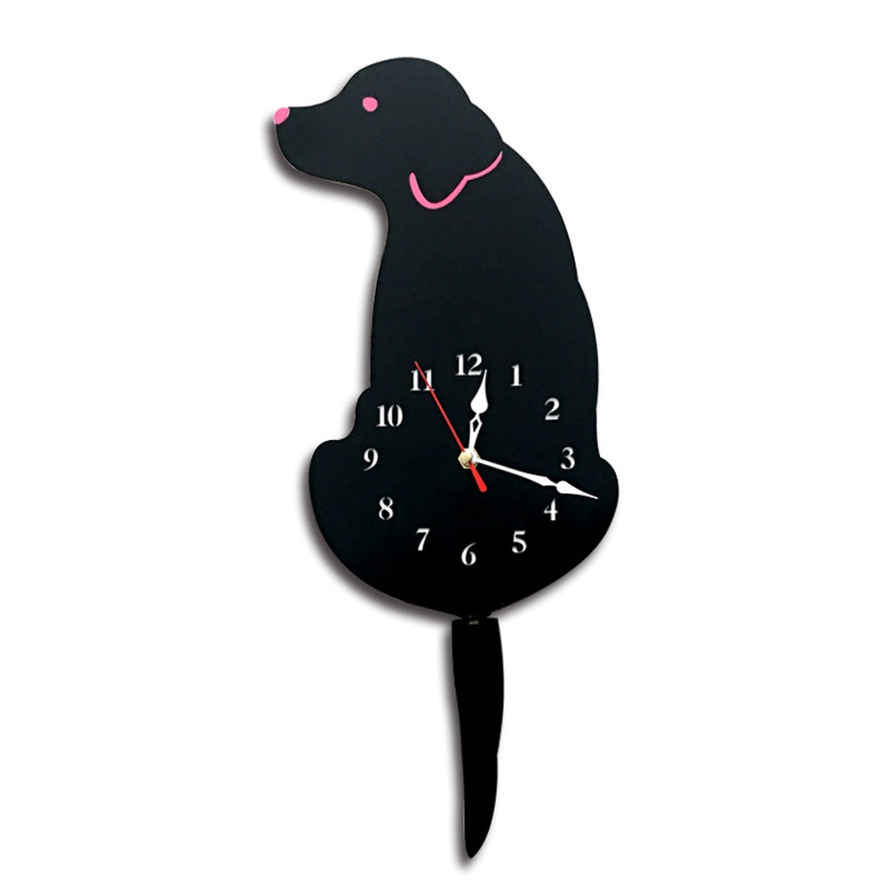 ELECTROPRIME Home Office Bedroom Decoration Battery Operated Dog Shaped Wall Clock with Swinging Tails, Size : 42 x 18cm (Black)