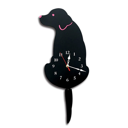 ELECTROPRIME Home Office Bedroom Decoration Battery Operated Dog Shaped Wall Clock with Swinging Tails, Size : 42 x 18cm (Black)