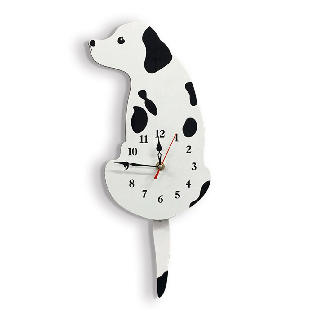 ELECTROPRIME Home Office Bedroom Decoration Battery Operated Dog Shaped Wall Clock with Swinging Tails, Size : 42 x 18cm (White)