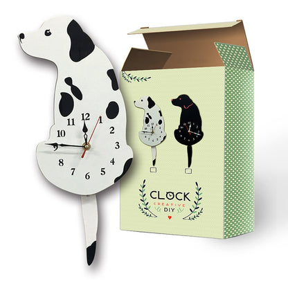 ELECTROPRIME Home Office Bedroom Decoration Battery Operated Dog Shaped Wall Clock with Swinging Tails, Size : 42 x 18cm (White)