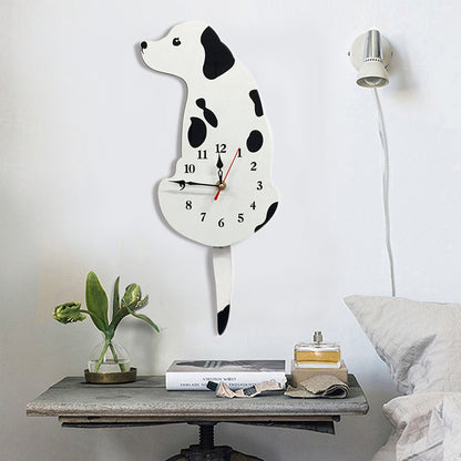 ELECTROPRIME Home Office Bedroom Decoration Battery Operated Dog Shaped Wall Clock with Swinging Tails, Size : 42 x 18cm (White)
