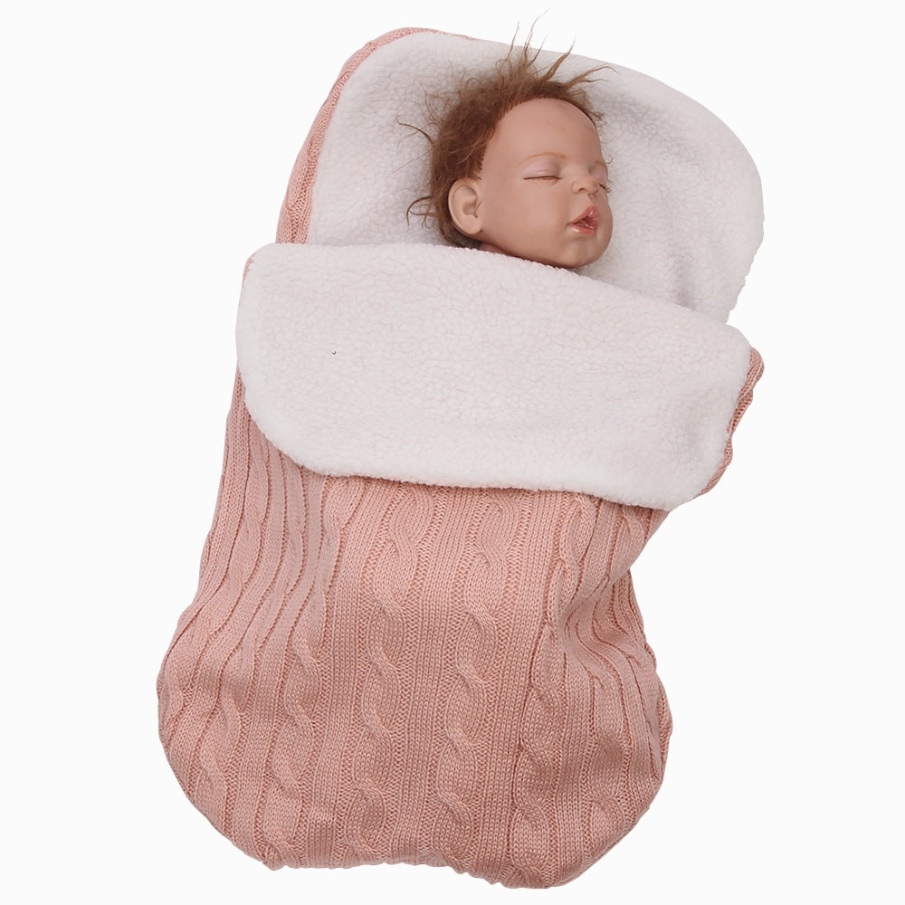 ELECTROPRIME Thick Baby Swaddle Wrap Knit Envelope Sleeping Bag Newborn Infant Warm Bands Indoor Infant Stroller Sleeping Bag (Pink)