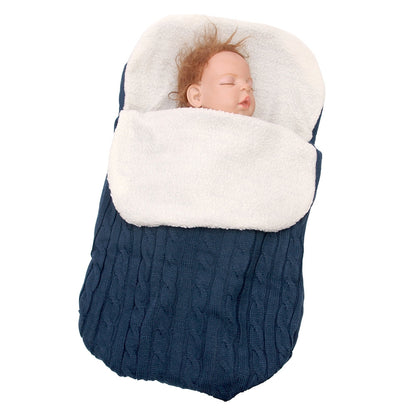ELECTROPRIME Thick Baby Swaddle Wrap Knit Envelope Sleeping Bag Newborn Infant Warm Bands Indoor Infant Stroller Sleeping Bag (Blue)