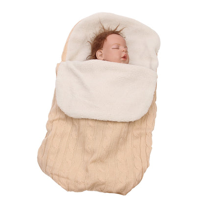 ELECTROPRIME Thick Baby Swaddle Wrap Knit Envelope Sleeping Bag Newborn Infant Warm Bands Indoor Infant Stroller Sleeping Bag (Beige)