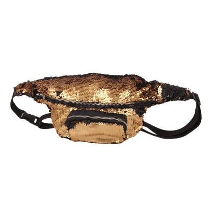 ELECTROPRIME Sequins Waist Bag Double Color Makeup Bag Mermaid Purses Chest Pack Women Girl Travelling Mobile Phone Bag(Gold)