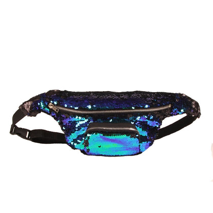 ELECTROPRIME Sequins Waist Bag Double Color Makeup Bag Mermaid Purses Chest Pack Women Girl Travelling Mobile Phone Bag(Lake Blue)