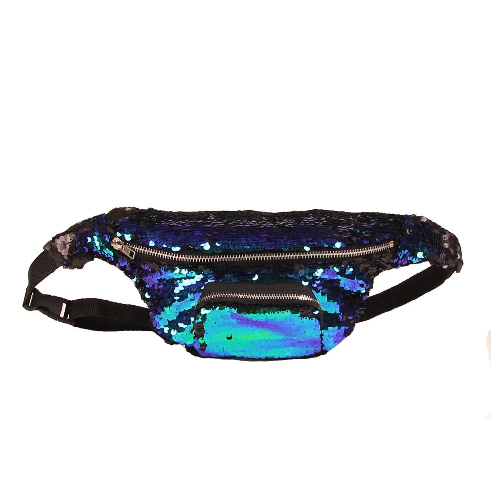 ELECTROPRIME Sequins Waist Bag Double Color Makeup Bag Mermaid Purses Chest Pack Women Girl Travelling Mobile Phone Bag(Lake Blue)