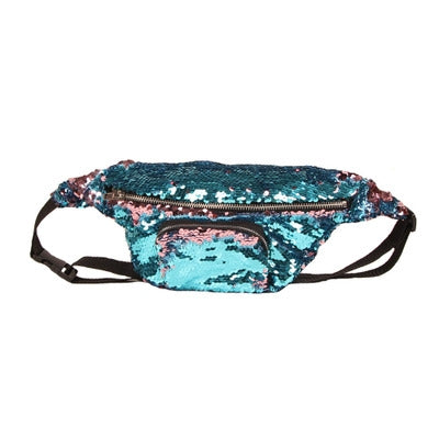 ELECTROPRIME Sequins Waist Bag Double Color Makeup Bag Mermaid Purses Chest Pack Women Girl Travelling Mobile Phone Bag(Blue)