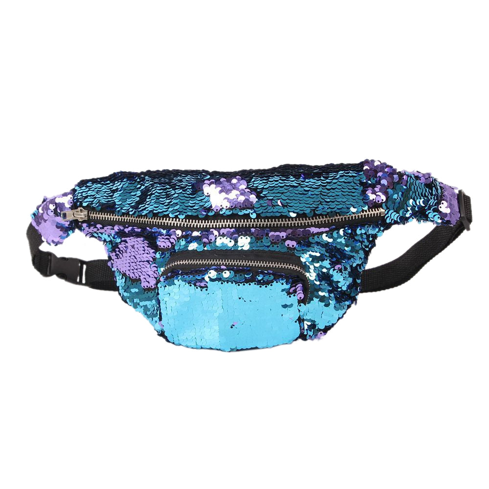 ELECTROPRIME Sequins Waist Bag Double Color Makeup Bag Mermaid Purses Chest Pack Women Girl Travelling Mobile Phone Bag(Mint Blue)