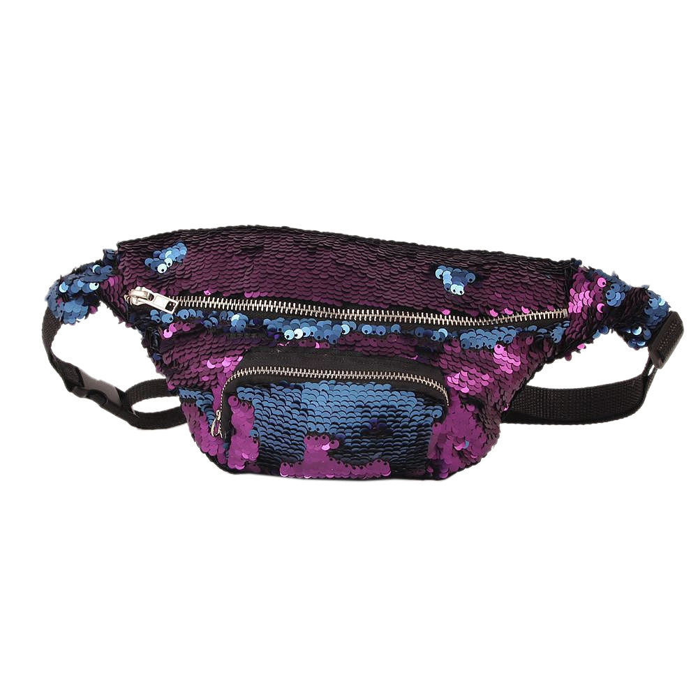 ELECTROPRIME Sequins Waist Bag Double Color Makeup Bag Mermaid Purses Chest Pack Women Girl Travelling Mobile Phone Bag(Purple)