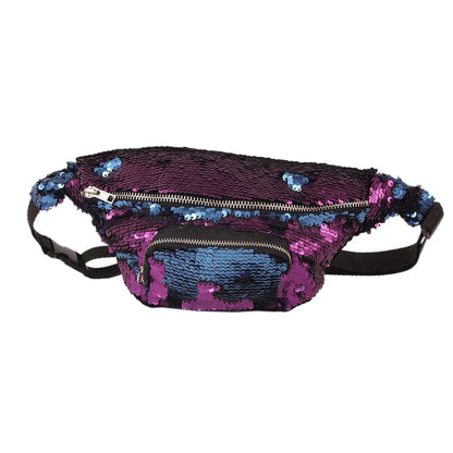 ELECTROPRIME Sequins Waist Bag Double Color Makeup Bag Mermaid Purses Chest Pack Women Girl Travelling Mobile Phone Bag(Purple)