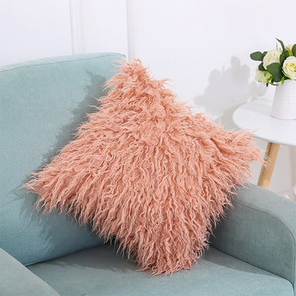 ELECTROPRIME Velvet Long Plush Pillow Cover Popular Square Furry Cover Home Bed Room Decoration Pillowcase, Size: 45 x 45cm(Pink)