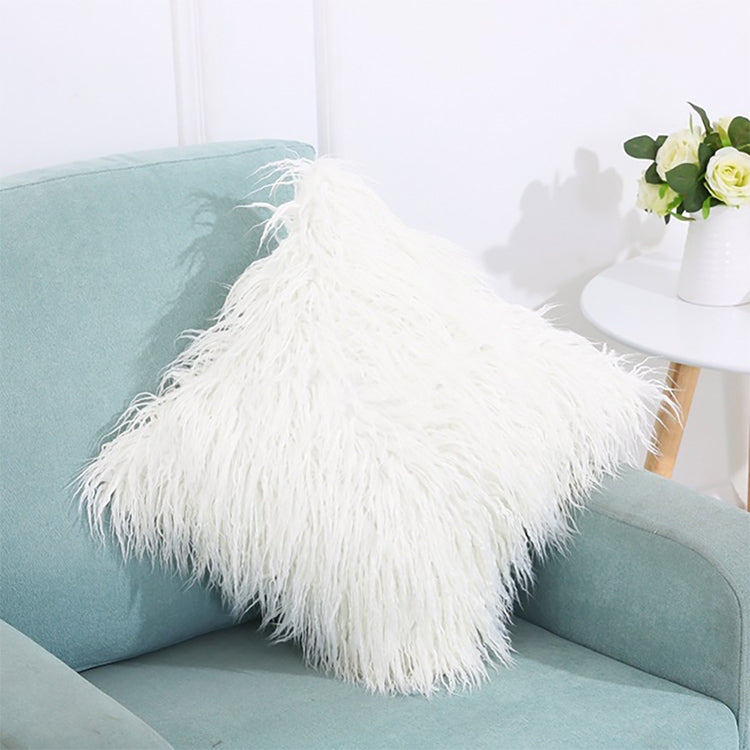 ELECTROPRIME Velvet Long Plush Pillow Cover Popular Square Furry Cover Home Bed Room Decoration Pillowcase, Size: 45 x 45cm(White)