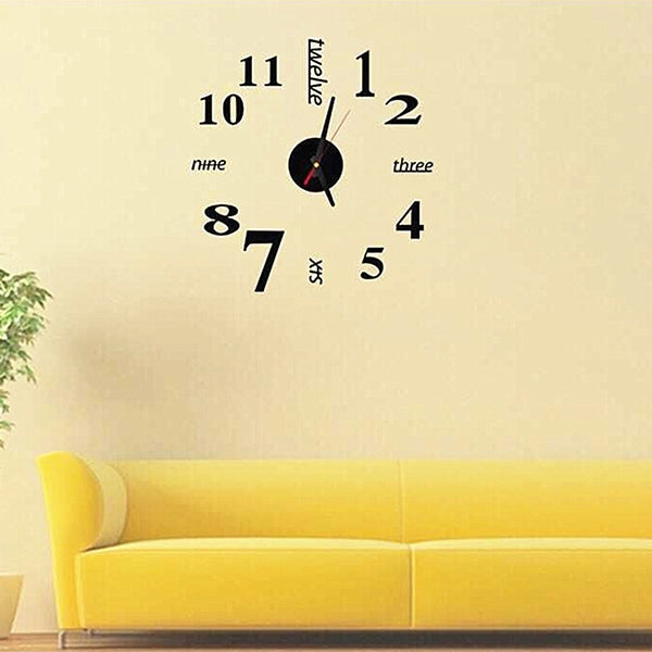 ELECTROPRIME Lovelife WC37130 Acrylic English Digital DIY Stereo Wall Clock Wall Stick Clock (Black)