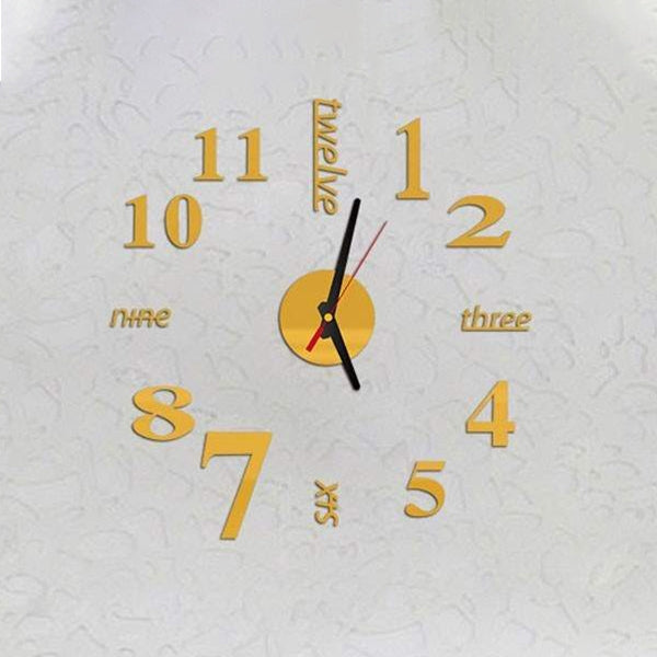 ELECTROPRIME Lovelife WC37130 Acrylic English Digital DIY Stereo Wall Clock Wall Stick Clock (Gold)