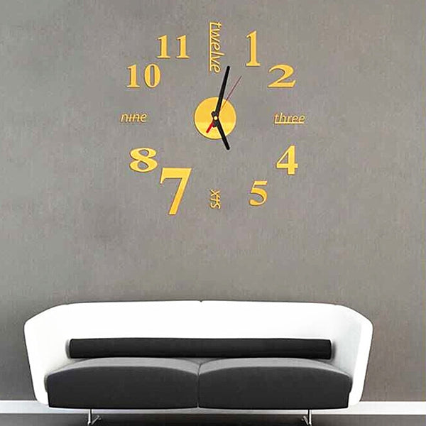 ELECTROPRIME Lovelife WC37130 Acrylic English Digital DIY Stereo Wall Clock Wall Stick Clock (Gold)
