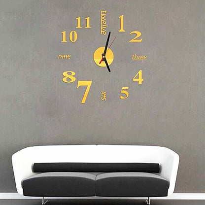 ELECTROPRIME Lovelife WC37130 Acrylic English Digital DIY Stereo Wall Clock Wall Stick Clock (Gold)