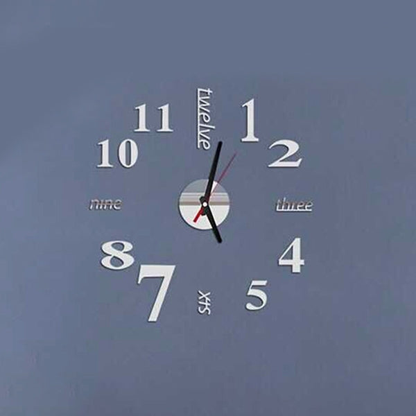 ELECTROPRIME Lovelife WC37130 Acrylic English Digital DIY Stereo Wall Clock Wall Stick Clock (Silver)