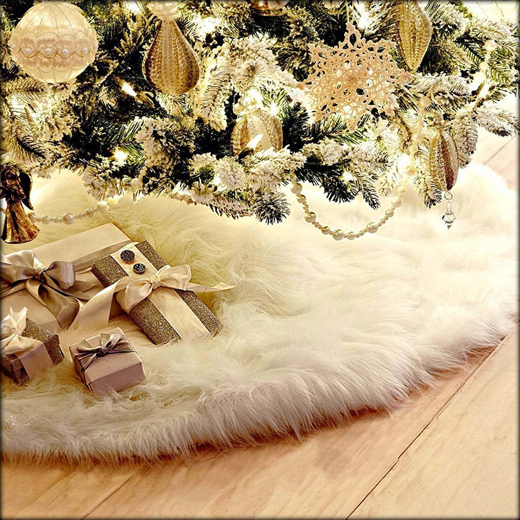 ELECTROPRIME Christmas Tree Plush Skirt White Round Ornament Decoration, Diameter: 90cm