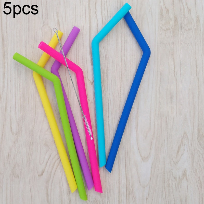 ELECTROPRIME 5pcs Food Grade Silicone Straws Cartoon Colorful Drink Tools with 1 Brush, Crude Bend Pipe, Length: 25cm, Outer Diameter: 7.8mm, Inner Diameter: 5mm, Random Color Delivery